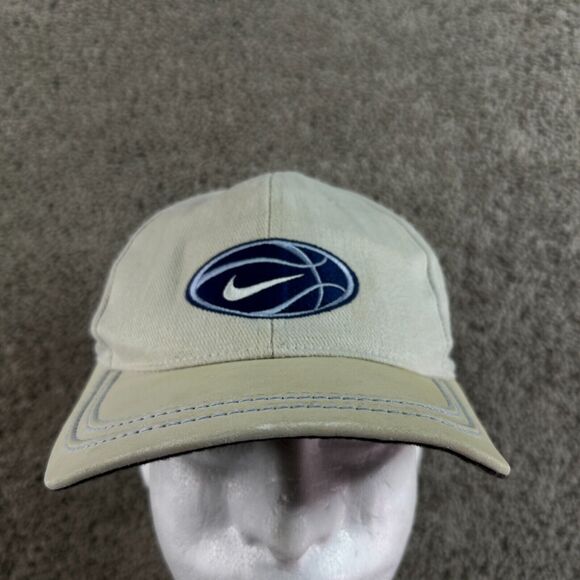 VINTAGE Nike Tennis Hat Mens One Size Beige Blue Logo Strap Back Cap - Picture 1 of 12